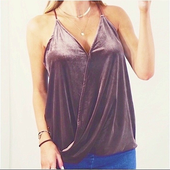 NSR velvet velour wrap top strappy high low cami tank mauve lavender pink XS - Picture 4 of 16